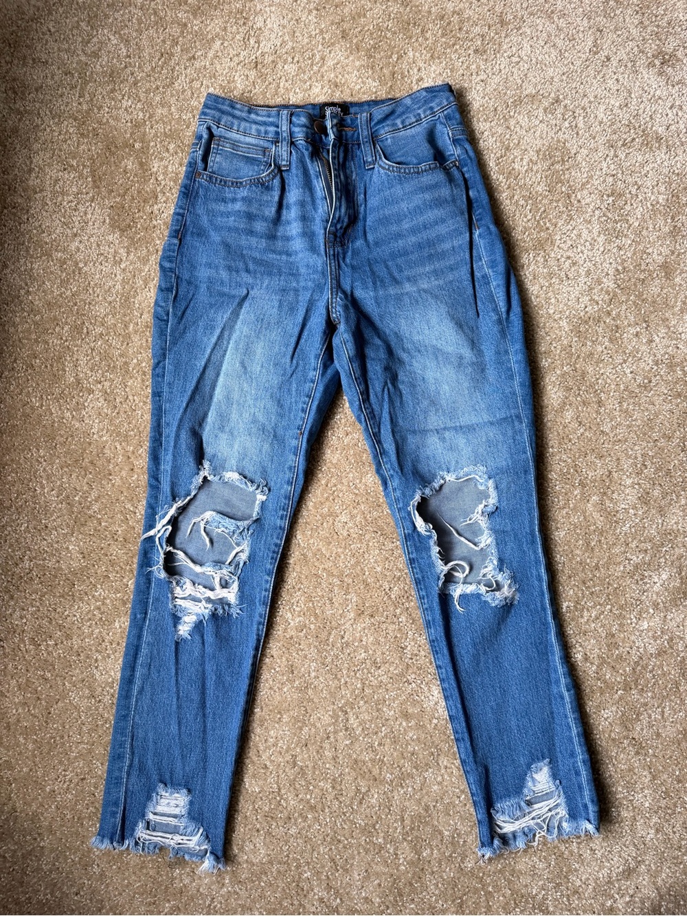 Women’s Distressed High-Rise Blue Jeans